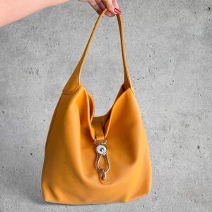 Gorg Dooney & Bourke Mustard Yellow Pebble Grain Leather Logo Lock Hobo Bag